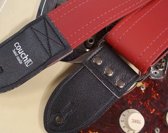 Pure Red Guitar Strap - Double Stitched Vegan Leather Made In USA