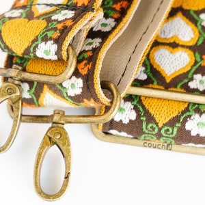 Vintage 70s Woven Purse Strap, Wonderland Hearts, Handmade Crossbody Handbag Strap