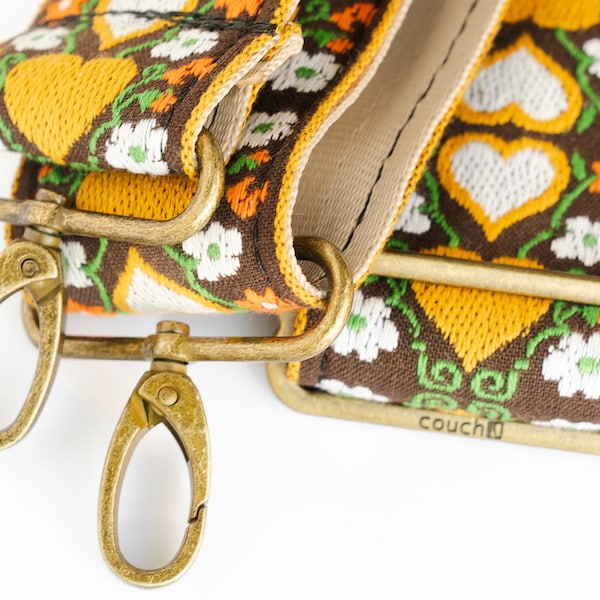 Vintage 70s Woven Purse Strap, Wonderland Hearts, Handmade Crossbody Handbag Strap