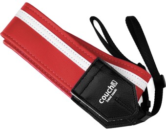 Red and White Racing Stripe Camera Strap- Vegan, Upcycled