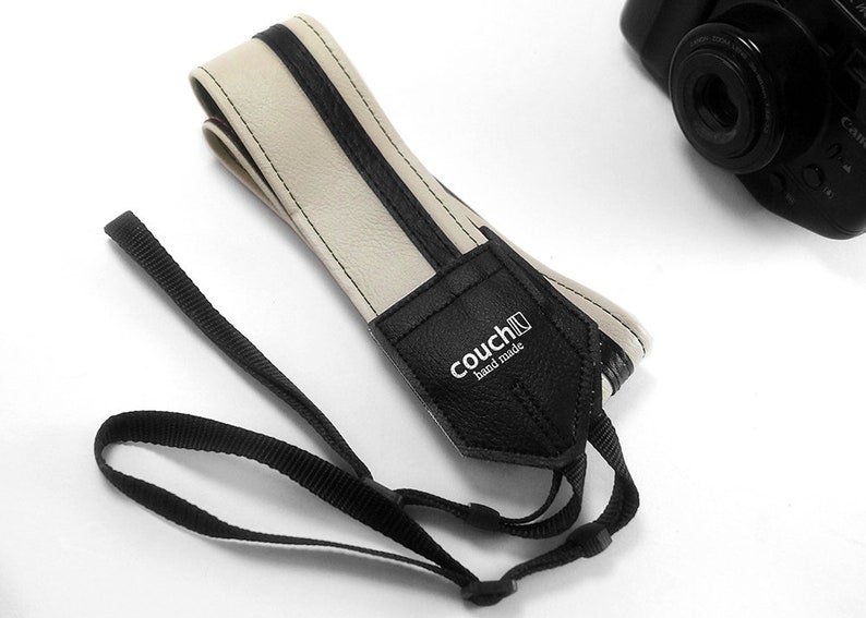 White & Black Racing Stripe Camera Strap Heavy Duty Made in USA Vegan image 5