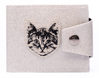 Billetera con Gato Brillante Plateado - Hecha a mano en California - Vegana / Cruelty Free