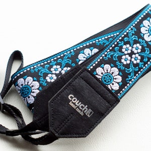 Cork and Turquoise Flowers Vintage Hippie Weave Camera Strap