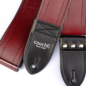 Dark Red Luggage Stitch Guitar Strap, Deep Grained Texture, Maroon Brick Oxblood Vegan Leather, Made In USA image 2