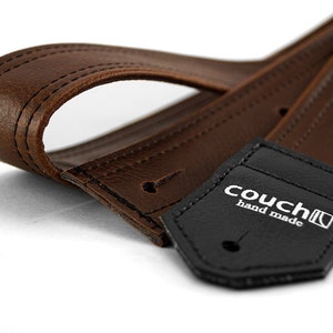 Rustic Saddle Mandolin Strap - Made of Double Stitched Highest Quality Deep Brown Vegan Leather