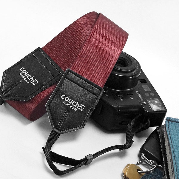 Maroon Oxblood Seatbelt Camera Strap, Upcycled, Vegan, Made In USA