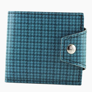 Blue Houndstooth Euro Wallet with Coin Pocket  40 Year Old Plaid Pontiac GTO Vinyl- Hold British Pounds and Dollars Too