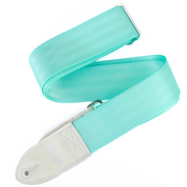 Recycled Mint Aqua Seatbelt Guitar Strap - Vegan Eco-Friendly