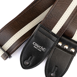 Brown and White Racer Stripe Guitar Strap - Hand Made in USA - Vegan