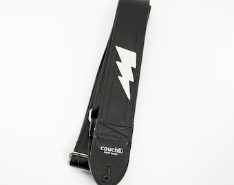 Lightning Bolt Guitar Strap - Black with White Bolt- Built to Shred