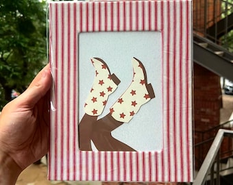 Cowboy Boots Paper Cut Art | Hand-Cut Collage, Western Wall Decor (8x10)