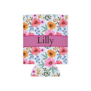 Personalized Floral Can Cooler, Custom Beverage Holder, Summer Party Favor, Wedding Gift, Eco-Friendly Drink Sleeve, Floral Design