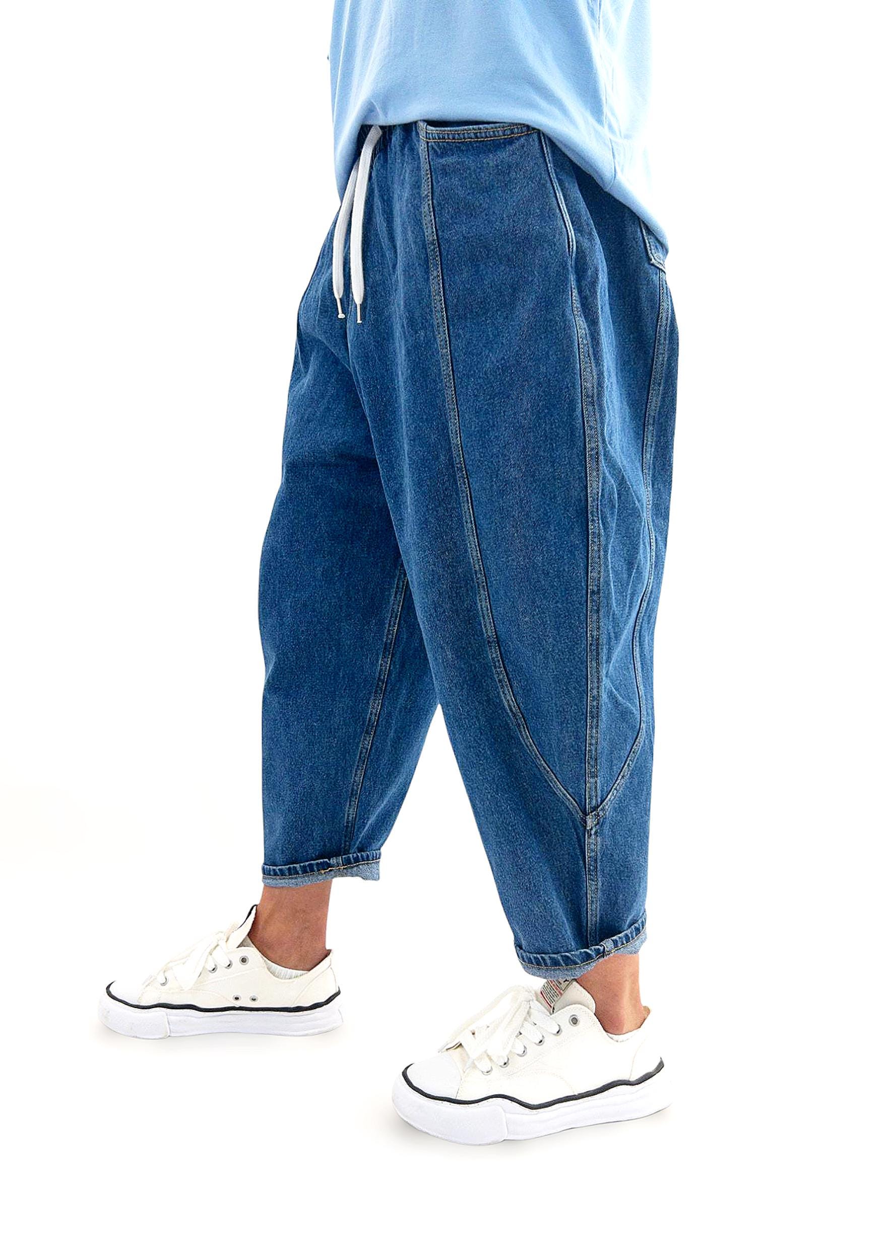 Line Wide Balloon Denim Pants - Etsy
