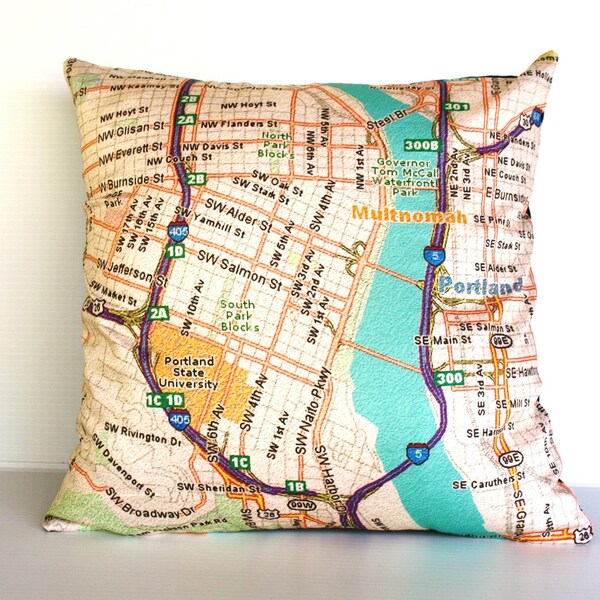 city map / cushion cover/  map cushion/ PORTLAND map pillow/ Organic cotton pillow cover/ throw cushion /16x16inch/ 40cmx40cm