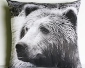 Tierische Kissen, GRIZZLYBÄR Kissen, tierischen Kissen, Throw Pillow, Eco freundliche Bio-Baumwolle Kissen, 16 x 16, 40cmx40cm