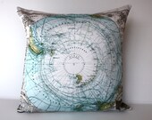 Decorative pillow Cushion cover SOUTH POLE MAP, Organic cotton eco friendly cushion,cushion cover, pillow, 16 inch, 41cm  throw cushion