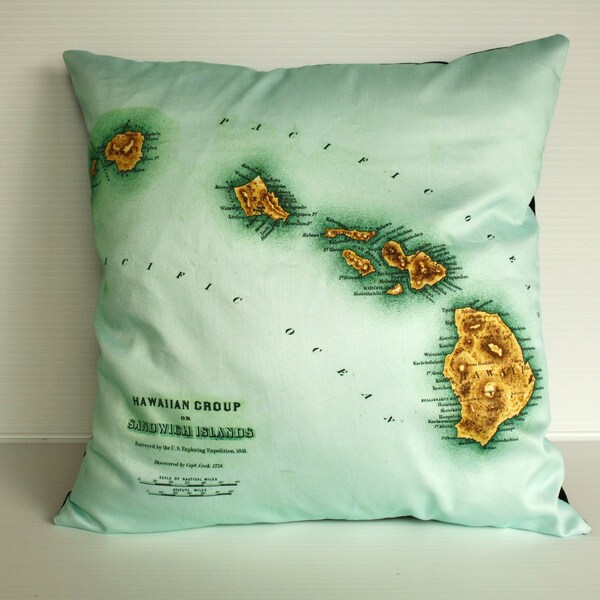 Almohada cojín mapa, almohadilla, cubierta, eco mapa vintage de algodón orgánico de Hawai, 16 pulgadas almohada 41cm