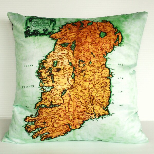Vintage map/ decorative pillow IRELAND/ Organic cotton cushion cover/ map cushion/ pillow, 16 inch pillow/ throw pillow/