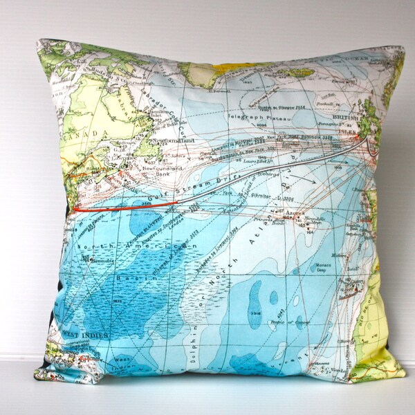 Map TITANIC VOYAGE  / gifts for dad / eco friendly cushion / Organic cotton / map cushion / map pillow / 16 inch cushion cover / 41cm pillow