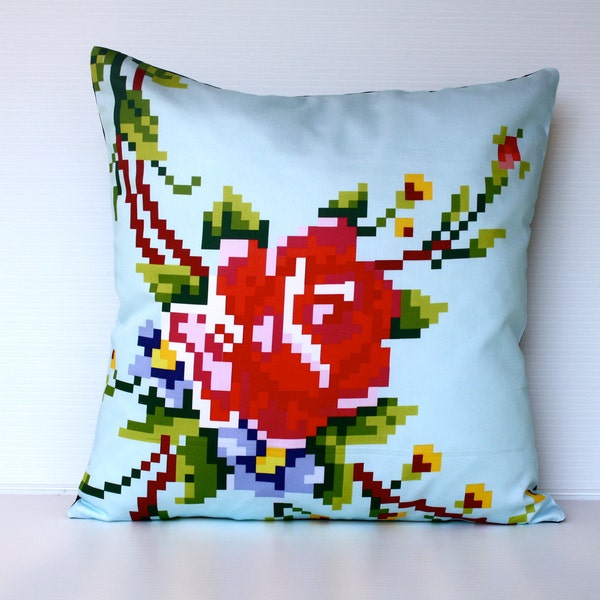 decorative pillow Pixel Rose organic cotton cushion cover, pillow cover, 40cm cushion, 16x16 cushion cover
