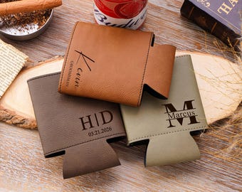 Engraved Leather Can Cooler, Custom Groomsmen Can Cooler, Personalized Groomsmen Gift, Leather Beer Can Cooler,Groomsmen Gifts, Gift For Him