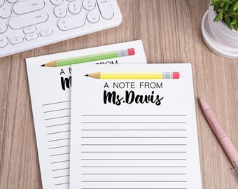 Teacher Gift "A Note From",Personalized Teacher Notepad,Post-It,Teacher Appreciation,Back to School End of Year Gift,Teacher Gifts.