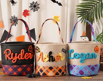 Halloween Trick or Treat Bag, Custom Halloween Basket for kids, Halloween Candy Basket bag, Halloween Candy Bucket, Halloween Tote bag