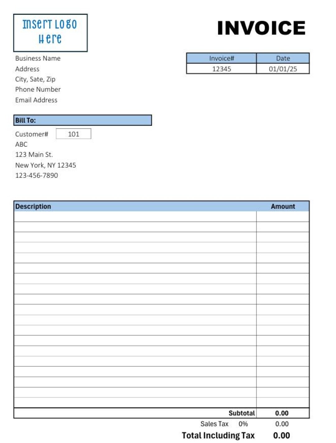 Ncode Invoice Formate Invoice Template With Formulas - Etsy