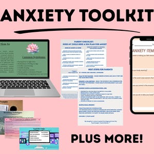 Anxiety toolkit, worksheets for teens and adults, mental health, anxiety reducing, coping, CBT, 504 plan sheet, affirmations, printables