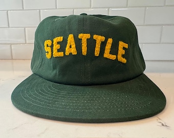 Vintage Seattle Baseball Hat with Hand Sewn Felt Letters - Flatbill