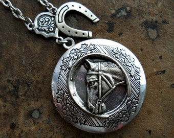 Horse Lover Locket in Silver, Equestrian Locket Exclusive Original Design  by  Enchanted Lockets