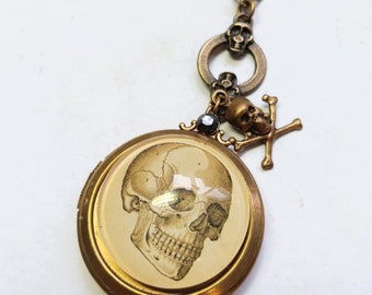 Skull Brass Locket, One-of-a-Kind Skull Locket, Ready to Ship Skull Locket, Halloween Locket-EXCLUSIVE DESIGN