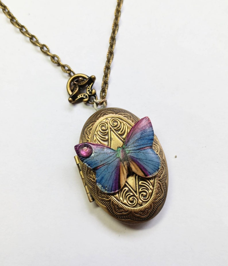 Purple Butterfly Locket in Brass, One-of-a Kind EXCLUSIVE DESIGN image 1