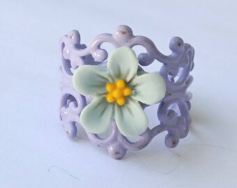 Blue Posey Lavender Ring, Spring Lavender Ring, Lavender Flower Ring,