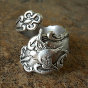Bird Spoon Ring,The ORIGINAL Silver Spoon Ring with Swooping Sparrow,*** Exclusive Design Only by Enchanted Lockets