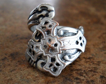 Celtic Cross Spoon Ring,The ORIGINAL Silver Spoon Ring with Filigree Celtic Cross,*** Exclusive Design Only by Enchanted Lockets