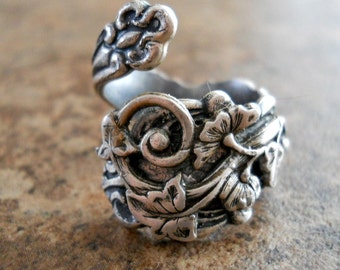 Vine Spoon Ring, The ORIGINAL Silver Spoon Ring with Flowering Vine,*** Exclusive Design Only by Enchanted Lockets