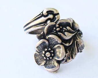 Floral Spoon Ring, Silver Flower Spoon Ring, Exclusive Design Only by Enchanted Lockets