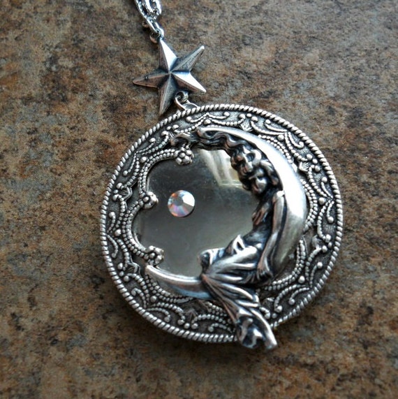 Moon Goddess Silver Locket Necklace exclusive DESIGN Only by