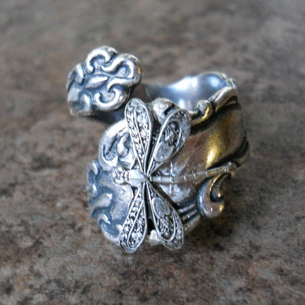 Dragonfly Spoon Ring, Silver Spoon Ring, Dragonfly, silver dragonfly, spoon ring,