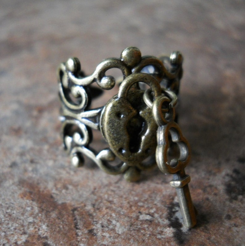 Sweetheart Lock and Key Steampunk Ring in Brass EXCLUSIVE DESIGN image 3