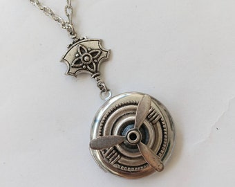 Propeller Steampunk Silver Locket, Spinner Locket, Silver Spinner Locket