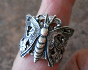 Art Deco Butterfly Ring-Antiqued Pewter- EXCLUSIVE DESIGN