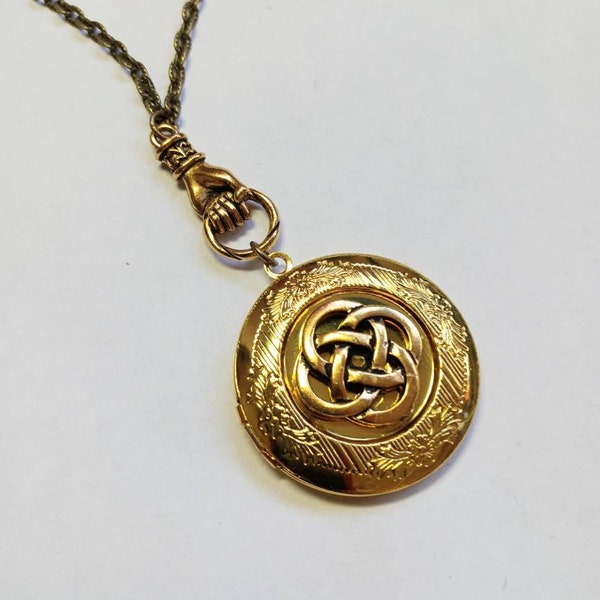 Irish Celtic Knot Vintage Style Locket, Brass Celtic Locket, Brass Claddagh Locket, celtic locket, celtic talisman, celtic, brass locket