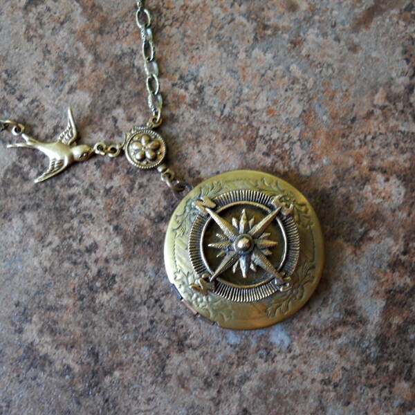 Wanderlust Adventurer Compass Locket in Brass-EXCLUSIVE DESIGN