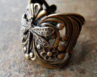 Dragonfly Ring, Brass Dragonfly Ring, Dragonfly