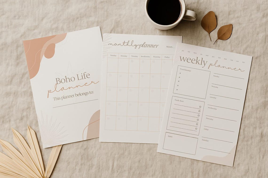 Boho Life Planner – 10 Page Printable PDF + Canva Template | Aesthetic ...