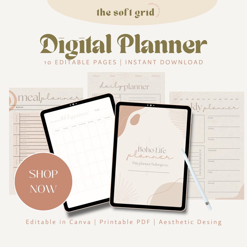 Boho Life Planner – 10 Page Printable PDF + Canva Template | Aesthetic ...