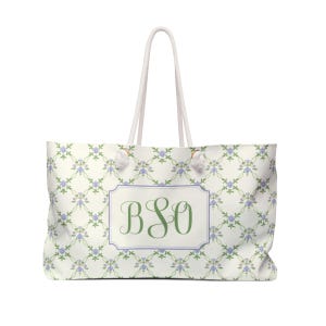 Monogramm Blumen Einkaufstasche | Weekender + Pooltasche nach Maß, Brautjungfer Geschenk, Urlaubstasche, Geschenk für Sie