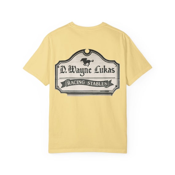 Saratoga Racing Unisex Garment-Dyed T-shirt, D Wayne Lukas Riding Stables Logo Tee, Horse Racing Fan Shirt, Retro Jockey Apparel,